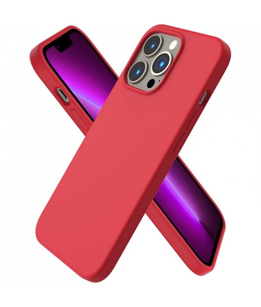 Husa iPhone 15 Pro Max, Silicon Catifelat cu Interior Microfibra, Rosu